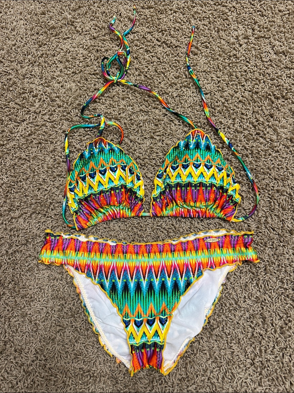 Luli Fama Multicolor Chevron Triangle Bikini - Rainbow Print
